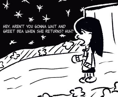 1girl clover comic listener night night_sky parody peanuts risuna sky snow star_(sky) starry_sky