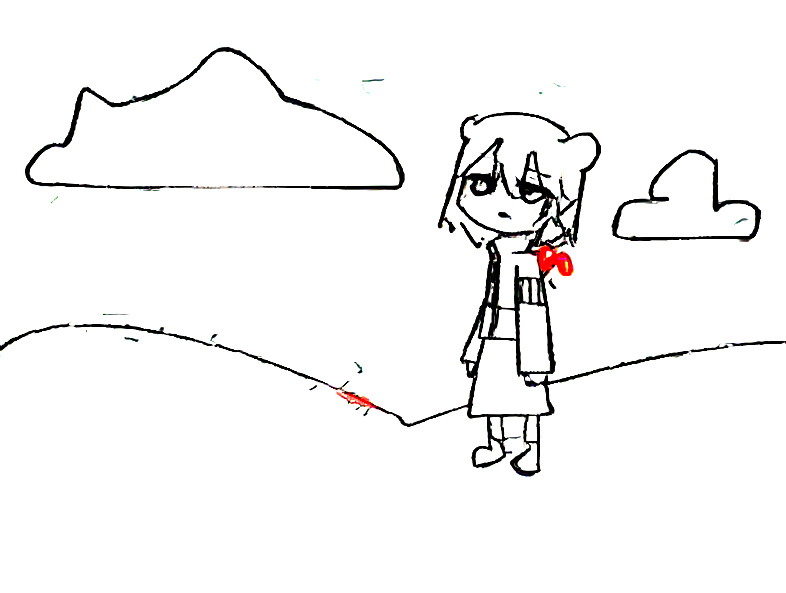 1girl beatani cloud full_body looking_at_viewer outdoors sky standing xp_hill