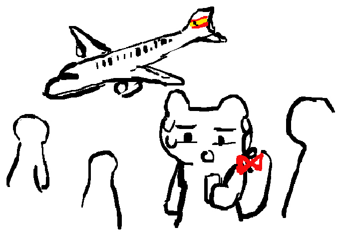 :o airplane backpack beatani crowd holding_phone people phone spanish_flag sweat