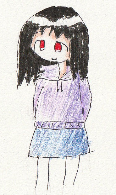 1girl arms_behind_back cowboy_shot listener looking_to_the_side paper_(medium) risuna smile tareme