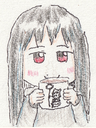 1girl beatani blush clover coffee_mug cup drinking half-closed_eyes hands_up holding holding_cup listener looking_at_viewer mug risuna smile upper_body