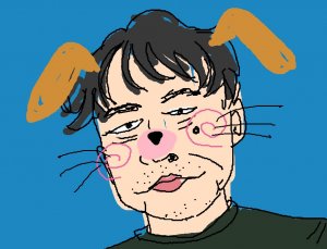 Rating: Safe / Score: 0 / Tags: 1boy animal_ears bags_under_eyes beatani_(artist) blue_background dog_ears drawn_ears drawn_whiskers face face_filter facial_hair looking_at_viewer ojisan purikura selfie simple_background stubble wart / User: bm