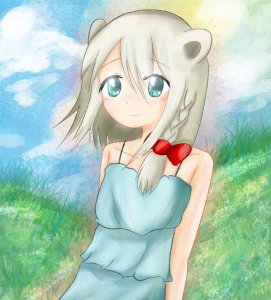 Rating: Safe / Score: 1 / Tags: 1girl beatani cloud grass looking_at_viewer no_jacket sky upper_body xp_hill / User: bm
