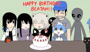 Rating: Safe / Score: 1 / Tags: beatani birthday cake chihiro fuwatani grey happy_birthday hobo_dad listener momo nyatani pigu remote_kid risuna risunapple / User: Tach