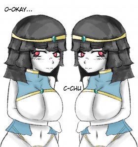 Rating: Safe / Score: 0 / Tags: 2girls big_breasts blush breast_hold breasts circlet egyptian_clothes looking_away multiple_girls navel risuna upper_body wavy_mouth / User: bm