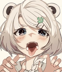 Rating: Safe / Score: 0 / Tags: beatani blush claw_pose clover commission face fanart looking_at_viewer open_mouth simple_background skeb tongue_out v-shaped_eyebrows / User: max