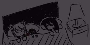Rating: Safe / Score: 0 / Tags: 2girls another at beatani bed closed covers dark desk eyes frown girls lamp looking multiple on plushie risuna sleeping smile under / User: bm