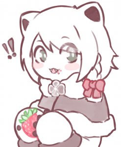 Rating: Safe / Score: 1 / Tags: ! :3 babytani blush eating exclamation_mark food food_on_face fruit holding holding_fruit looking_at_viewer strawberry upper_body / User: bm