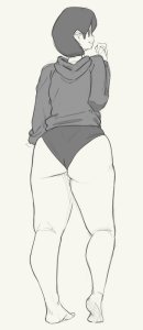 Rating: Safe / Score: 0 / Tags: 1boy ass from_behind full_body greyscale listener looking_to_the_side monochrome risuna risuna_oc thighs / User: bm