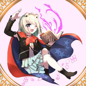 Rating: Safe / Score: 1 / Tags: 1girl ;d beatani book cape casting_spell commission fang flower grimoire holding holding_book kumage mage magic magician one_eye_closed open_book open_mouth petals red_cape skeb skin_fang smile star_(symbol) / User: bm