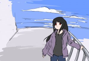 Rating: Safe / Score: 0 / Tags: 1girl black_shirt cloud hand_on_railing hoodie listener looking_up no_mouth open_clothes open_hoodie railing risuna shirt sketch sky / User: bm
