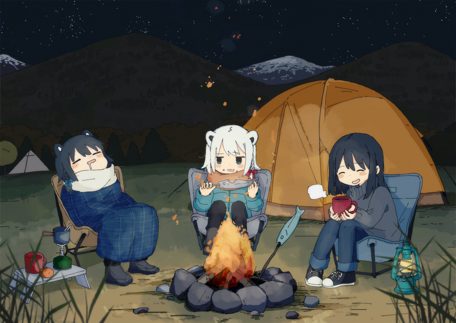 camp camping chihiro night risuna