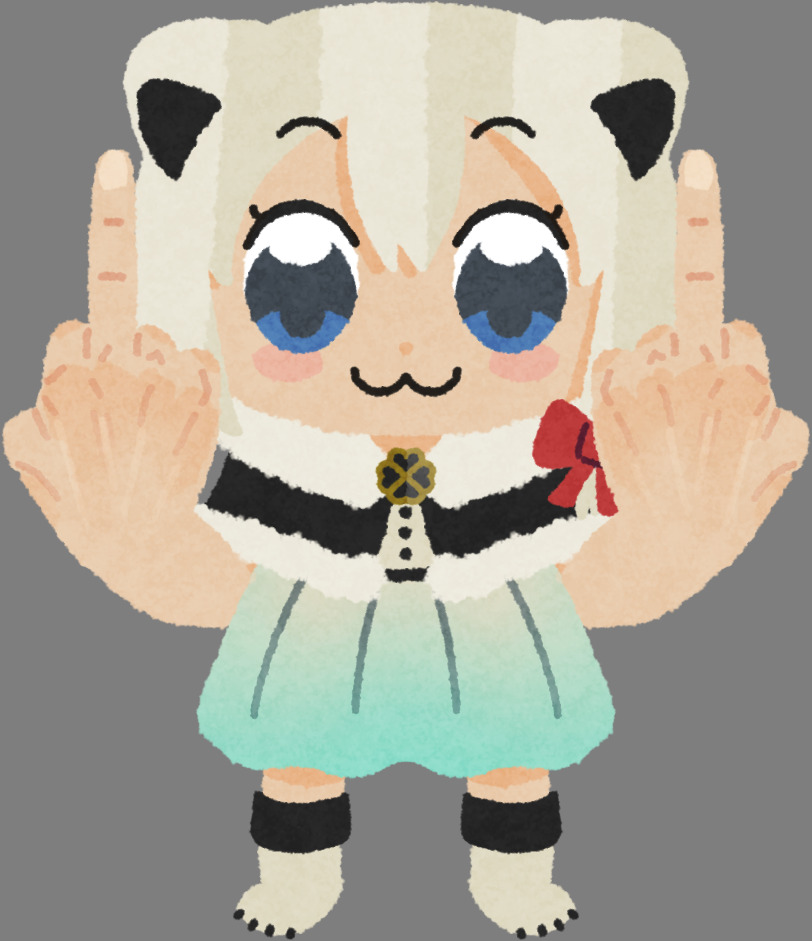 1girl :3 babytani double_middle_finger full_body looking_at_viewer middle_finger poptepipic raised_eyebrows